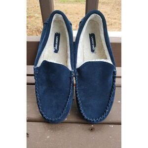 Lands' End Mens Size 9D Suede Leather Moccasin Slippers Navy